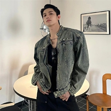 现货不缺货水洗牛仔衣宽松做旧牛仔外套1209-1-JK12-P78(网图)，男装夹克，星座1209-1
