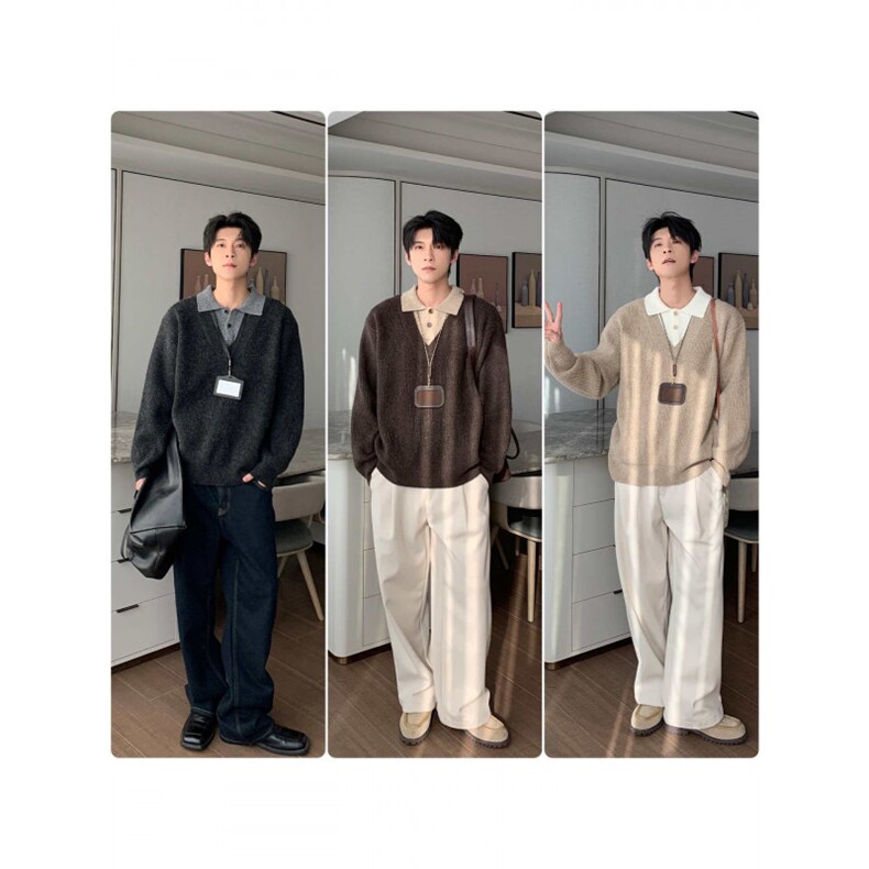 1303B-MY834-P58秋冬季假两件针织衫男韩版高级感痞帅毛衣网图,男装针织衫/毛衣,星座1303B