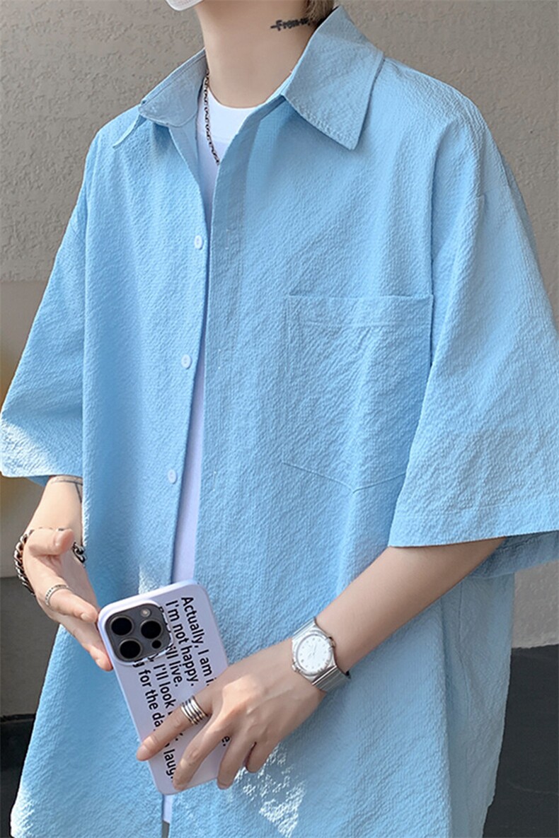 8XL-M泡泡纱盐缩肌理短袖衬衫男夏季冰丝外套防晒衬衣DC28011P36,男装衬衫,电商B312