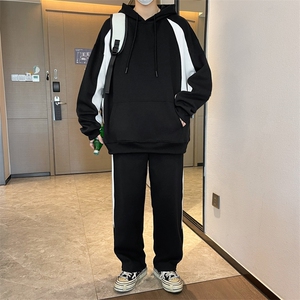 撞色连帽开衫卫衣2025新款春秋潮牌学生外套男装酷套装两件套P100图片
