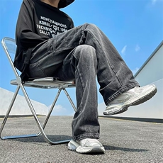 拼接工装牛仔裤男秋冬潮牌机能美式街头痞帅高街直筒裤RK1166-P53，男装牛仔裤，星座412-2