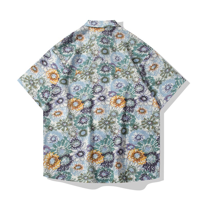 B413-1-DS125特批30夏季风菊花印花冰丝花衬衫男薄款宽松衬衣,男装衬衫,电商B413-1