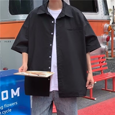 日系五分袖春夏季新款衬衫潮流慵懒男方领宽松型衬衫W1364P28，男装衬衫，星座1116-2
