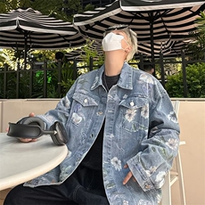 牛仔外套男士韩版潮流提花宽松百搭高街2024冬季ins夹克W6205-P75，男装夹克，星座412-3
