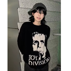 美式复古仿貂毛人像提花毛衣男冬季圆领宽松亲肤上衣，男装针织衫/毛衣，星座716-4