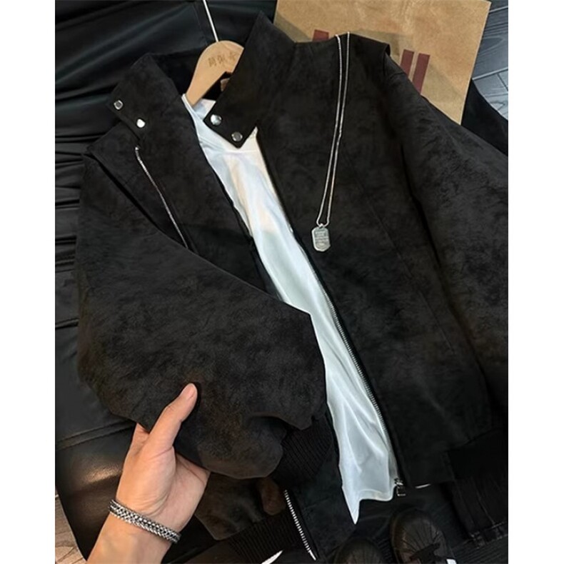 扎染pu皮衣夹克男款春季痞帅风高级感立领外套机车服J7243,男装夹克,星座1116A（原606A-3）