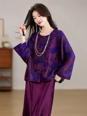 现货！春季新款新中式氛围感紫气东来气质款圆领宽松两件套装女，女装套装/套裙，宝儿家