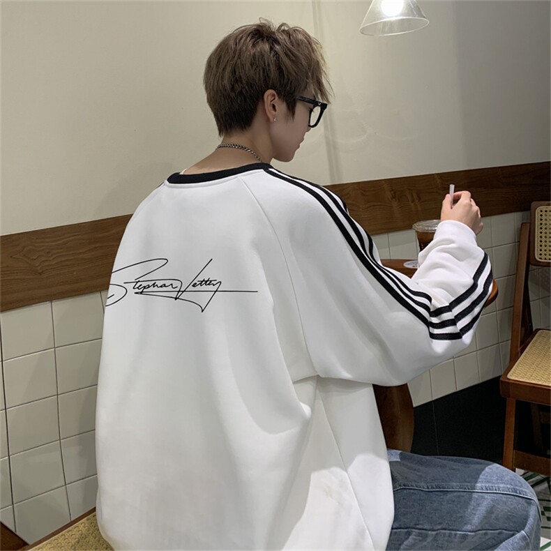 美式三杠条纹复圆领卫衣秋冬男女宽松长袖SW24621-P45控6850棉,男装卫衣,电商B370