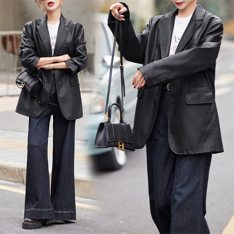 BAO款皮衣女2025新款款小个子高级感宽松春秋季韩版洋气西装外套,女装皮衣,跑量工厂店