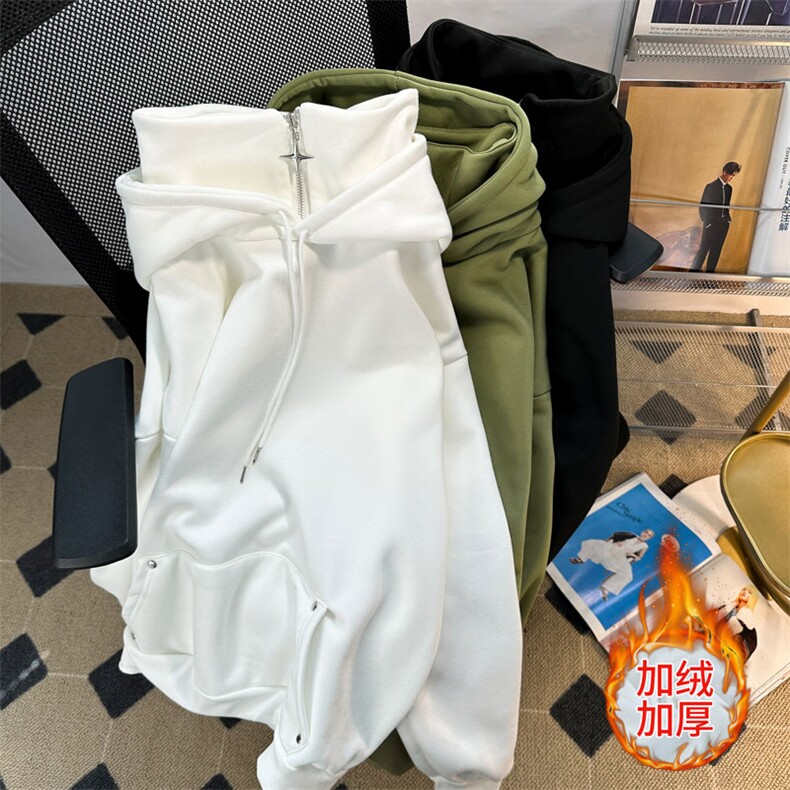 加绒男冬款男卫衣连帽假两件高领十字架拉链外套wy101P50加绒P55,男装卫衣,星座1013-1
