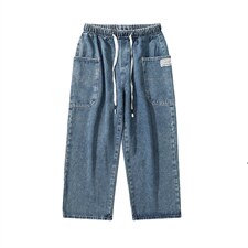 2023春新白墙木地板大码男贴布工装大口袋九分裤牛仔裤N8036-P55，男装牛仔裤，电商A082