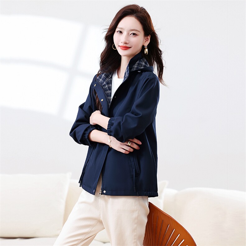 格子拼接风衣外套女2025秋新款时尚洋气中年妈妈宽松百搭休闲上衣,女装短外套,浙宝281