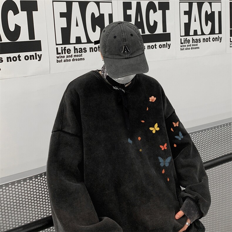 美式潮牌重磅水洗做旧圆领卫衣力推大码男XZ517A-BK5556-P58图片