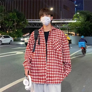 毛呢格子外套男士2024新款秋冬季青少年宽松翻领夹克上衣408/P58