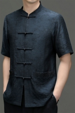 中老年人唐装男士风夏季薄款冰丝绸爷爷短袖套装爸爸太极汉服，男装民族服装，电商B212（原钱塘6029）