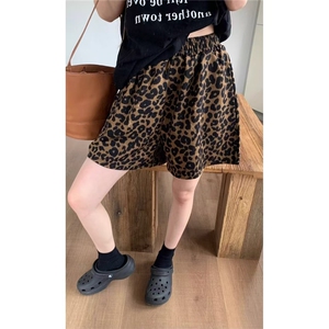 复古豹纹阔腿短裤女夏季辣妹百搭高腰休闲裤宽松显瘦气质直筒裤子图片