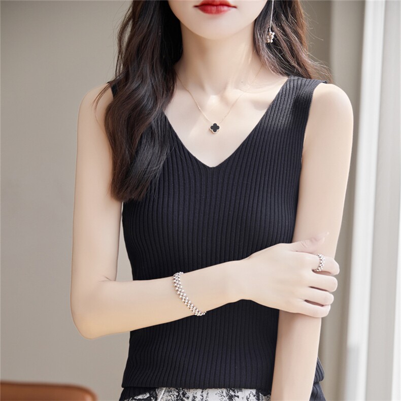 冰丝打底背心女夏外穿修身显瘦小个子遮副乳无袖上衣螺纹内搭吊带,女装背心吊带,暖姿羊绒