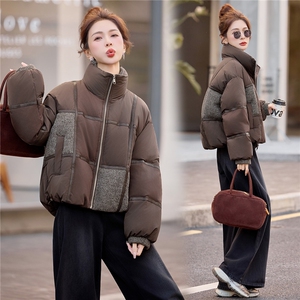 2025新款拼接短款撞色羽绒服图片
