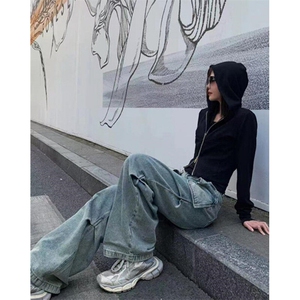 阔腿牛仔裤男女春秋季直筒宽松小众设计感小个子复古 N1125图片