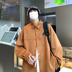 港风咖啡厅麂皮绒长袖翻领衬衫S70P48控68，男装衬衫，电商A247