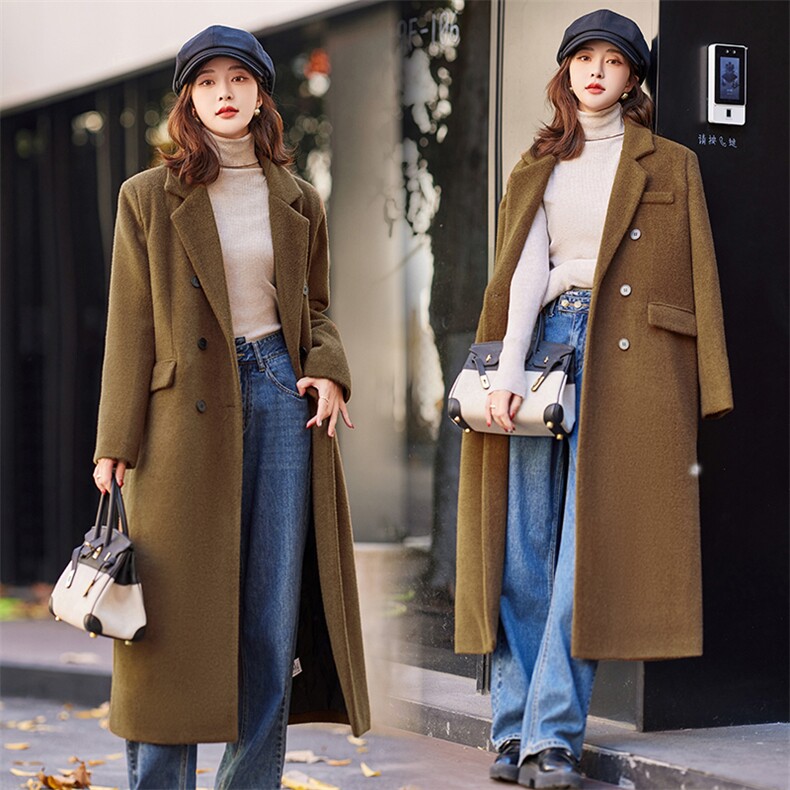 长款过膝羽绒服女2023冬季新款大牌高端时尚洋气红色西装毛呢外套，女装毛呢外套，韩宇舍