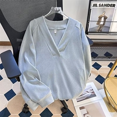 重磅纯色基础款V领卫衣男女简约ins潮流百搭休闲套头长袖体恤上衣，男装T恤，星座506B