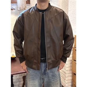 网图现货 倒三角红内衬PU皮棒球服宽松夹克JK85特P55图片