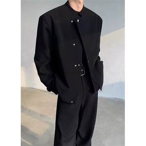 春季新中式垫肩斜门襟西服外套男解构设计感痞帅立领夹克 XZ10图片