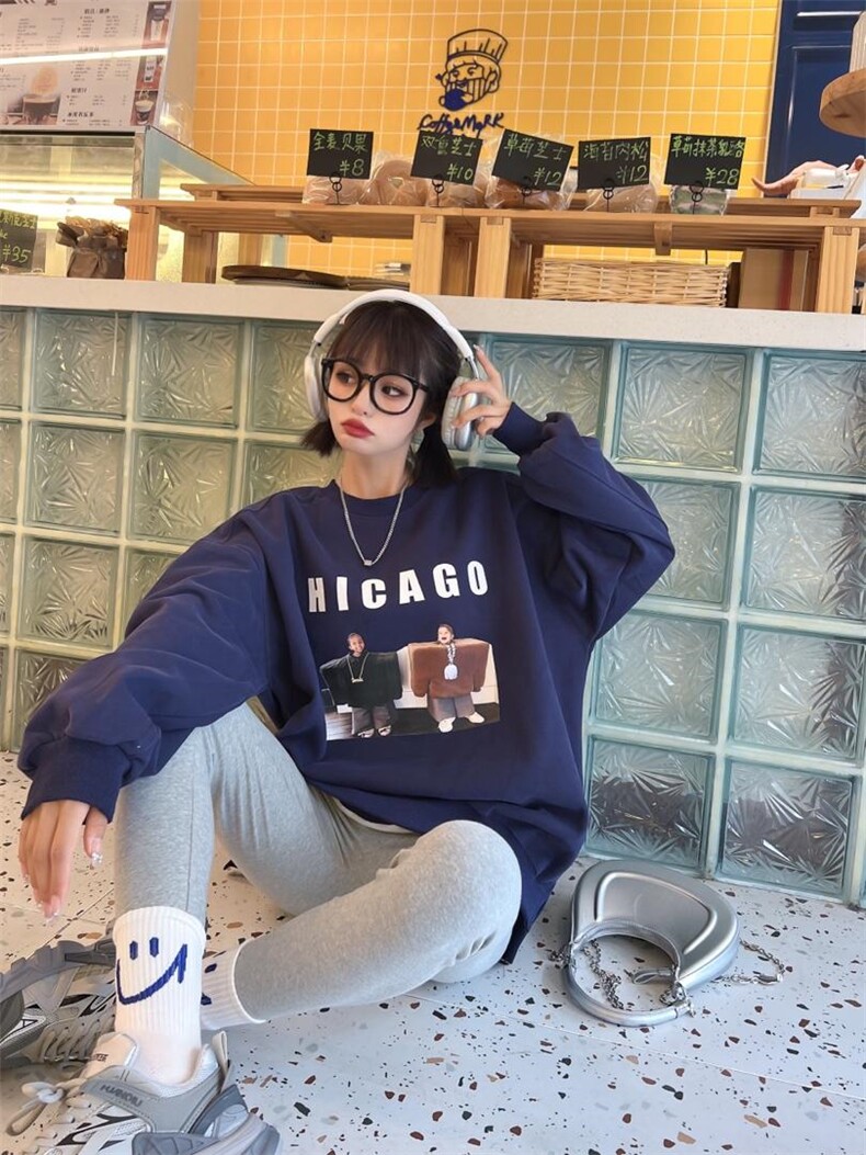 现货秋季新款:时尚潮流新款圆领卫衣，女装卫衣/绒衫，泽妤