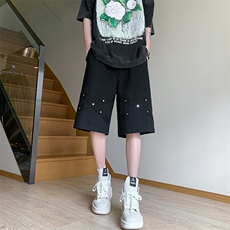 夏季美式高街铆钉拉链黑色牛仔五分短裤货号DK71P50，男装牛仔裤，电商A063