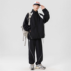 港风青少年情侣运动宽松拼接长袖夹克休闲裤套装TZ92P90，男装夹克，星座1204-3