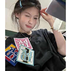 刺绣字母魔术贴美式复古纯棉短袖t恤女夏季新款情侣上衣潮T1255，男装T恤，星座601-1