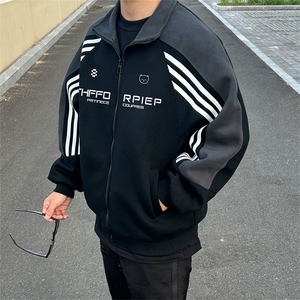 抖音得物秋美式高街重磅结构织带拼接撞色立领卫衣外套ACM4102,衣服搭配女冬装2022新款气质装图片
