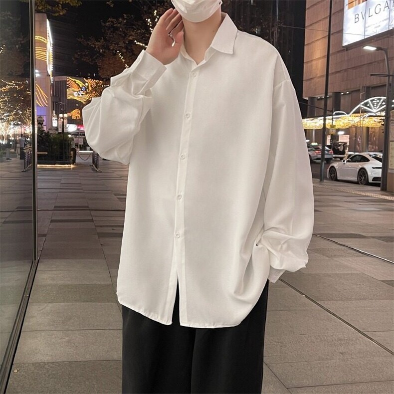春秋季高级感长袖衬衫男士宽松垂感免烫纯色百搭衬衫C013,男装衬衫,星座1116A-1（原606A）
