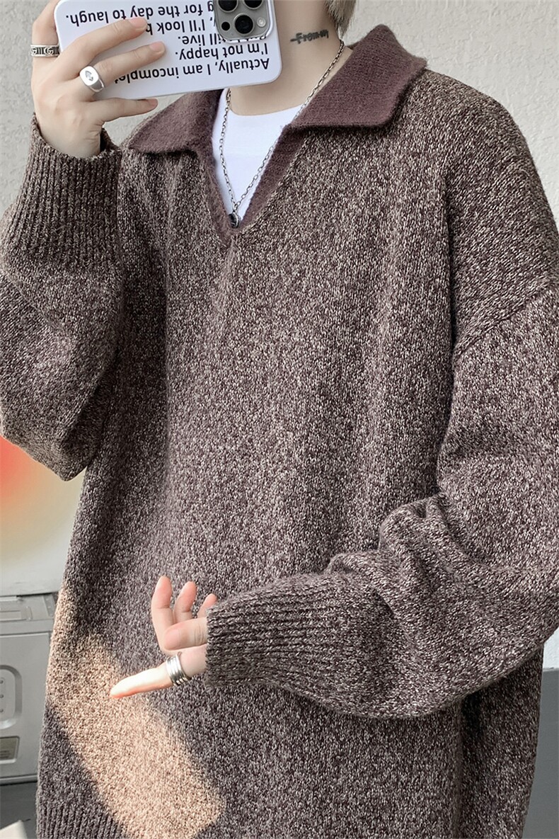 现货MY7153-特P65高密老钱风小翻领毛衣男女宽松polo领大码针织衫,男装针织衫/毛衣,电商A059