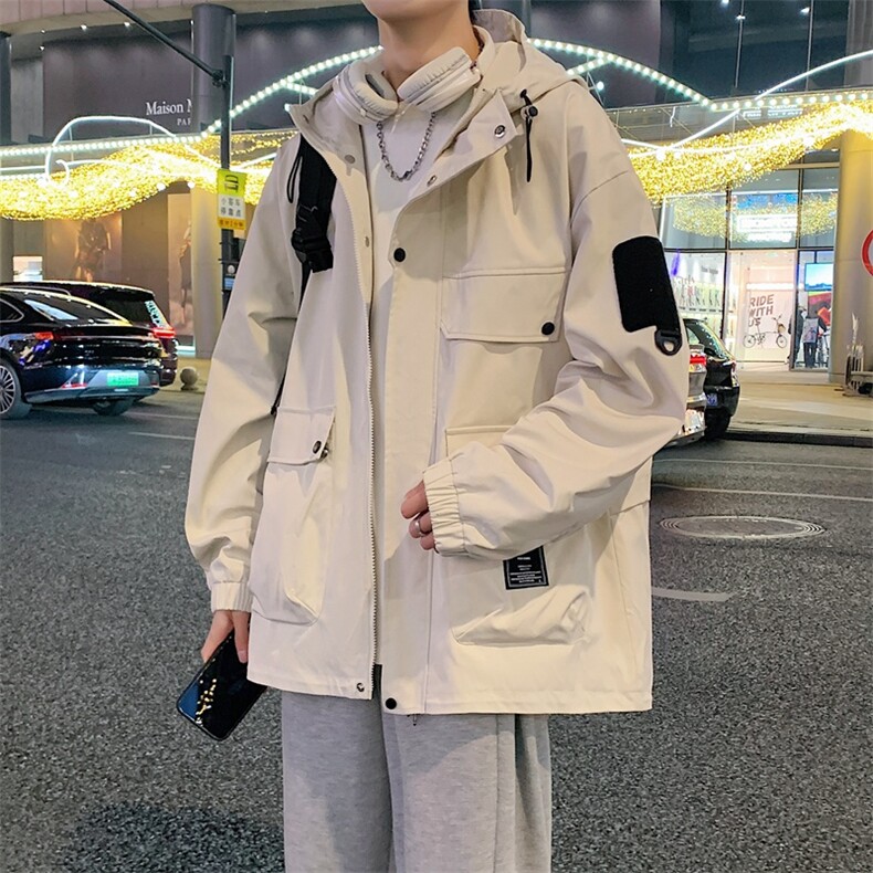 春季新款男士连帽冲锋衣外套款美式休闲工装大口袋夹克JK181-P88图片