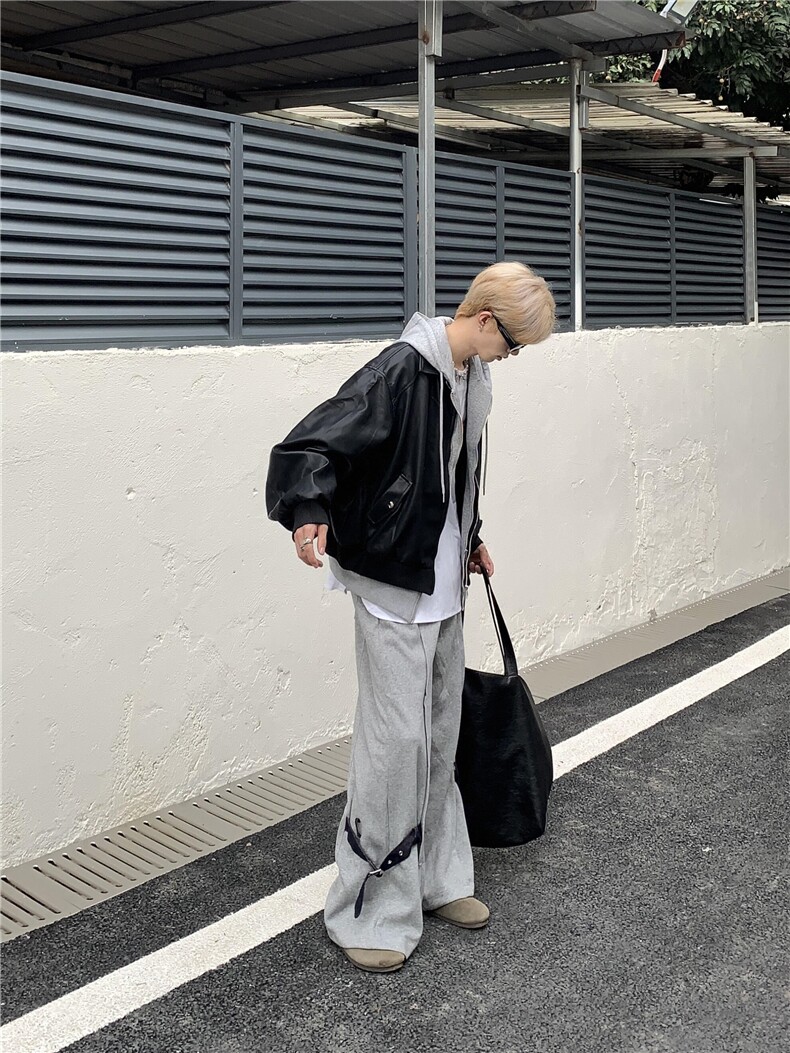 PY10-P105春秋美式假两件皮衣外套男女宽松连帽皮夹克,男装夹克,电商B327