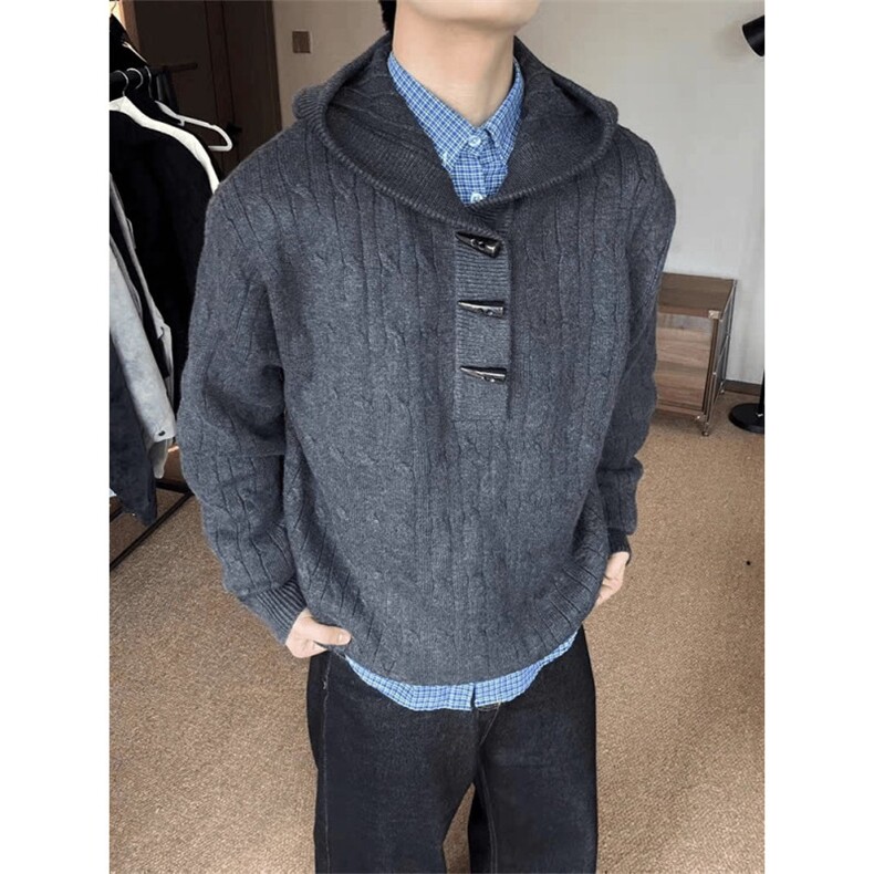 美式潮牌连帽学院风毛衣男款2025秋冬季新款高级感情侣百搭针织衫，男装针织衫/毛衣，星座516A