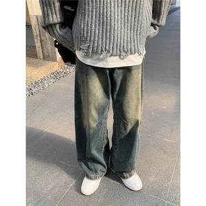 复古做旧水洗宽松牛仔裤男宽阔腿弯刀拖地长裤潮AA132-P55图片