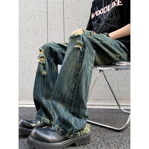 B221 美式ins高街暗黑小众夏季重工艺破洞牛仔裤LK24178-P65 控88图片
