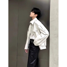 短款白色皮衣外套高级感小众机车服工装夹克JK8505特P85，男装夹克，星座908-1