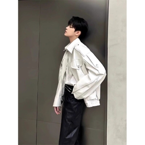 短款白色皮衣外套高级感小众机车服工装夹克 JK8505 特P85图片