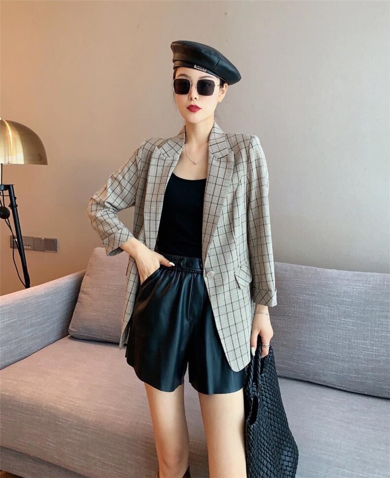 韩版修身时尚舒适格子西装，女装西装，咔蒂妮