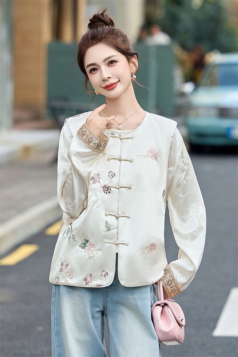 现货春夏时髦新中式香风盘扣系带提花刺绣休闲百搭时尚马甲,女装马甲,美静678