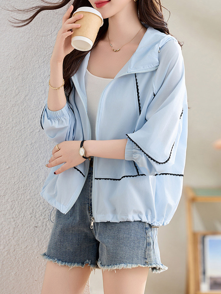 2025夏新款薄防晒衣服女韩版短款洋气小款外套百搭站欧洲ins潮,女装防晒衣,沐七七