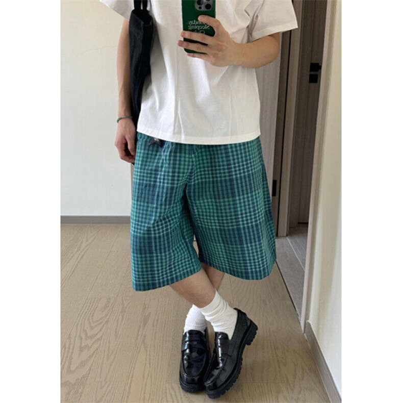 美式格纹五分短裤男女夏季vintage潮牌小众休闲中裤子LD111-P28,男装牛仔裤,星座1008