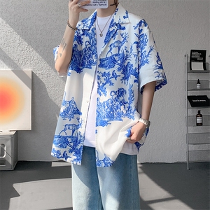 8XL-M 天丝亚麻清爽晕染古巴领短袖衬衫男半截袖冰丝衬衣CS525P58图片