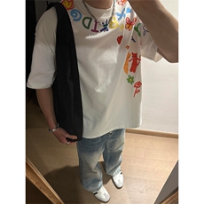 【有货】BK889CC-特P27卡通涂鸦印花短袖t恤男女款，男装T恤，星座1007（原301D）