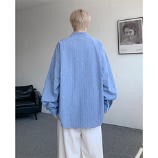 衬衫男春季新款港风宽松大码立体口袋纯棉条纹长袖衬衣CS3099-P42，男装衬衫，星座214-3