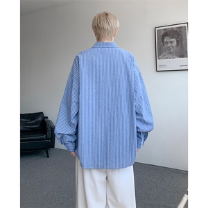衬衫男春季新款港风宽松大码立体口袋纯棉条纹长袖衬衣CS3099-P42图片
